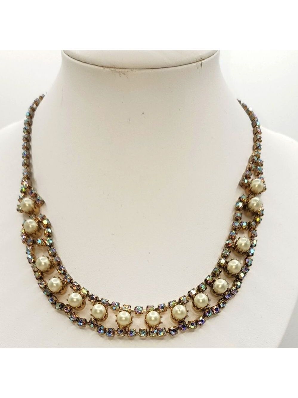 KRAMER Necklace Set Pearls Aurora Borealis Rhinestones & Earrings Dior Designer